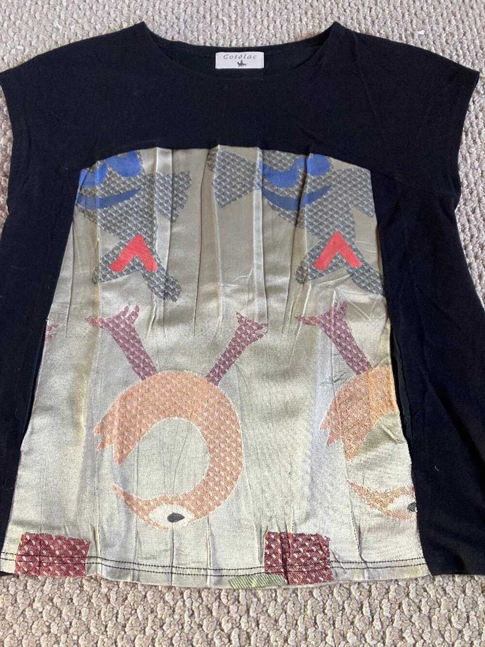 Rare COTELAC Gold Black Weave Shirt Cap Sleeve Pockets 3 Medium